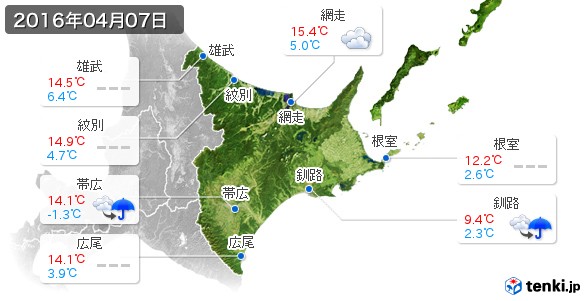 道東(2016年04月07日の天気