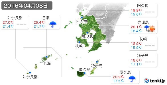 鹿児島県(2016年04月08日の天気