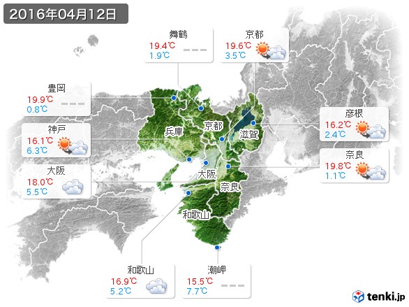 近畿地方(2016年04月12日の天気