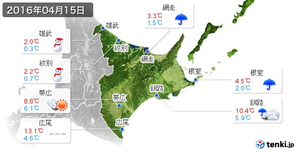 道東(2016年04月15日の天気