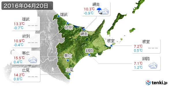 道東(2016年04月20日の天気