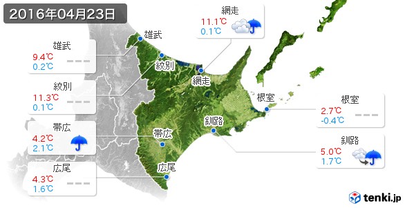 道東(2016年04月23日の天気