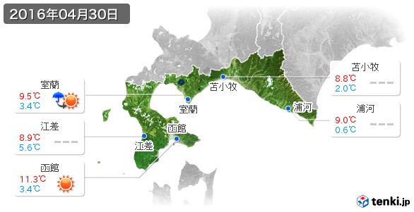 道南(2016年04月30日の天気