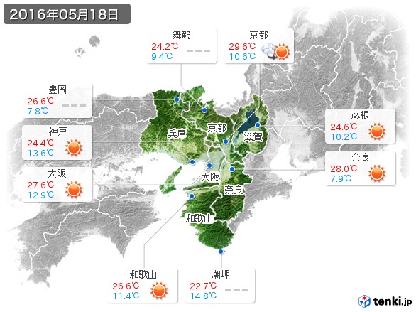 近畿地方(2016年05月18日の天気