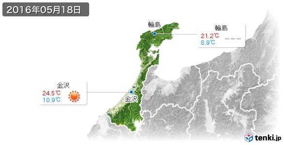 石川県(2016年05月18日の天気