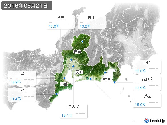 東海地方(2016年05月21日の天気