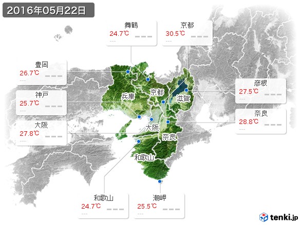 近畿地方(2016年05月22日の天気