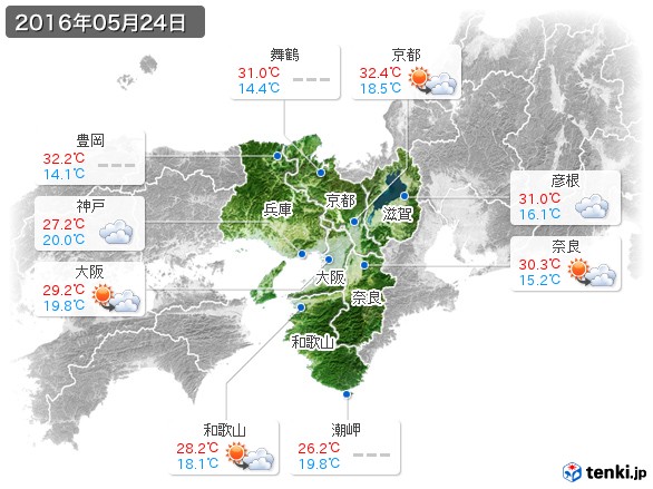 近畿地方(2016年05月24日の天気