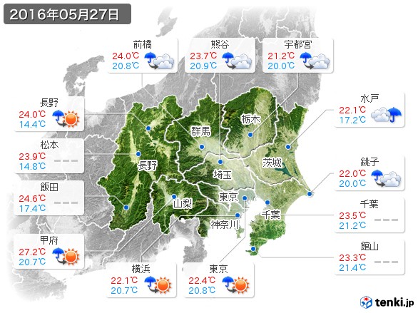 関東・甲信地方(2016年05月27日の天気