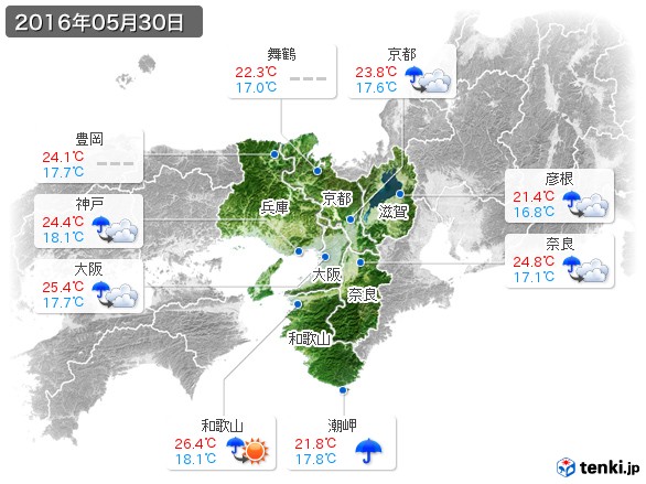 近畿地方(2016年05月30日の天気