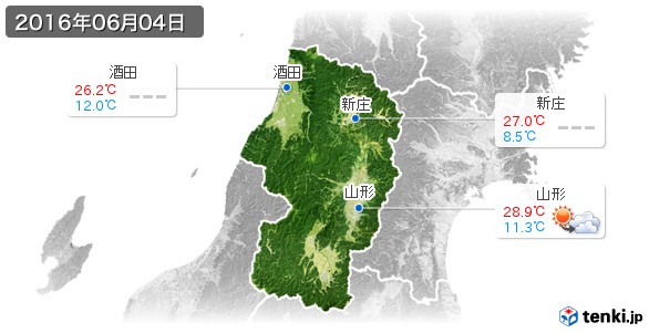 山形県(2016年06月04日の天気