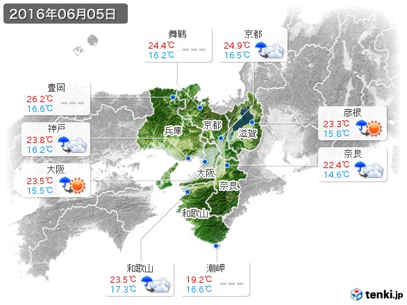 近畿地方(2016年06月05日の天気