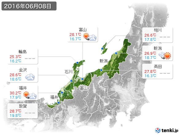 北陸地方(2016年06月08日の天気