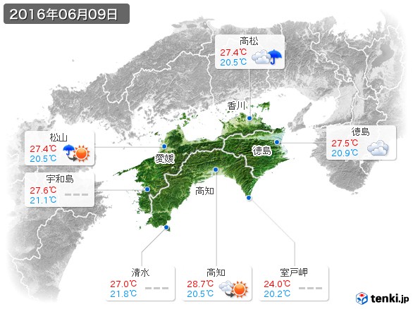 四国地方(2016年06月09日の天気