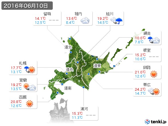 北海道地方(2016年06月10日の天気