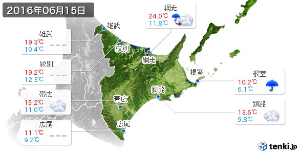 道東(2016年06月15日の天気