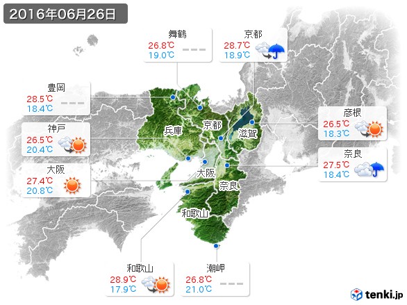 近畿地方(2016年06月26日の天気