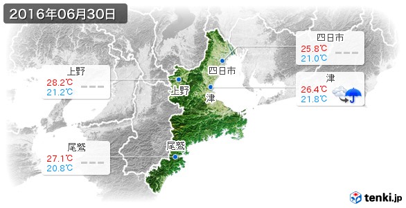 三重県(2016年06月30日の天気