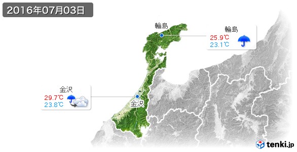 石川県(2016年07月03日の天気