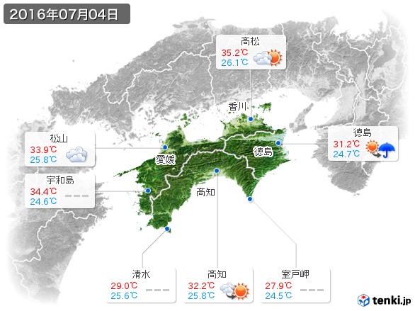 四国地方(2016年07月04日の天気