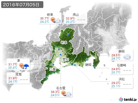 東海地方(2016年07月05日の天気