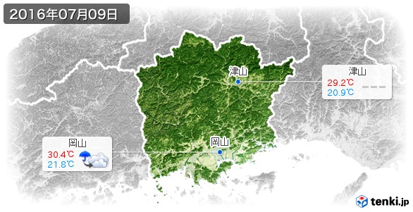 岡山県(2016年07月09日の天気