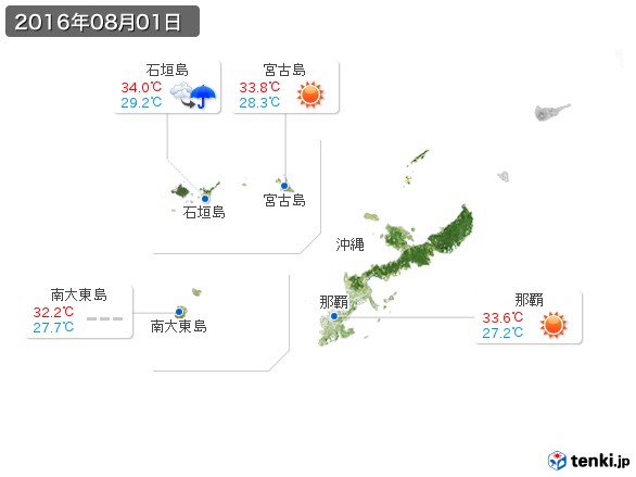 沖縄地方(2016年08月01日の天気