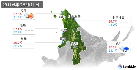 道北(2016年08月01日の天気