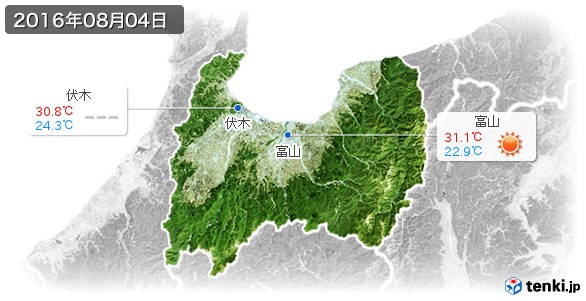富山県(2016年08月04日の天気