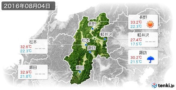 長野県(2016年08月04日の天気