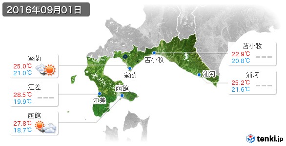道南(2016年09月01日の天気