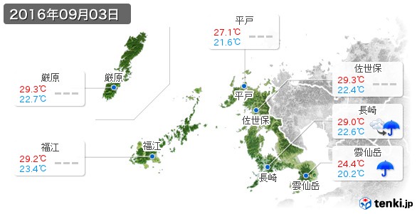 長崎県(2016年09月03日の天気