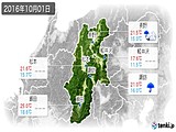 2016年10月01日の長野県の実況天気