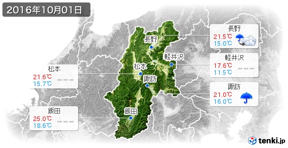 長野県(2016年10月01日の天気