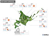2016年10月02日の北海道地方の実況天気