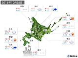 2016年10月28日の北海道地方の実況天気