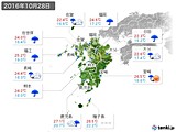 2016年10月28日の九州地方の実況天気