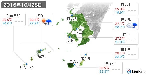 鹿児島県(2016年10月28日の天気