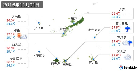 沖縄県(2016年11月01日の天気