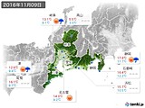 2016年11月09日の東海地方の実況天気