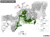 2016年11月16日の東海地方の実況天気