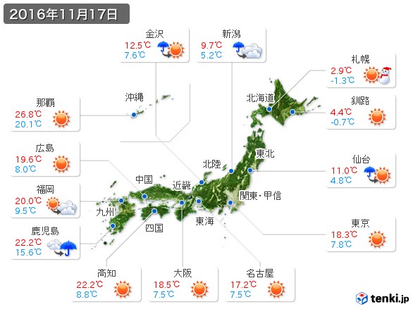 (2016年11月17日の天気