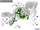 2016年12月13日の東海地方の実況天気