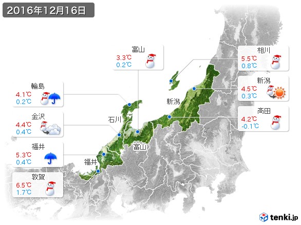 北陸地方(2016年12月16日の天気