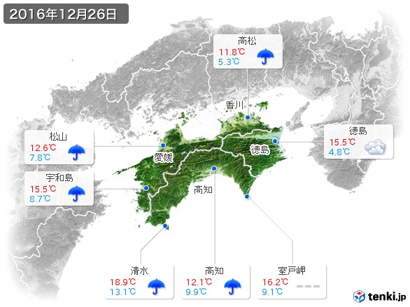 四国地方(2016年12月26日の天気