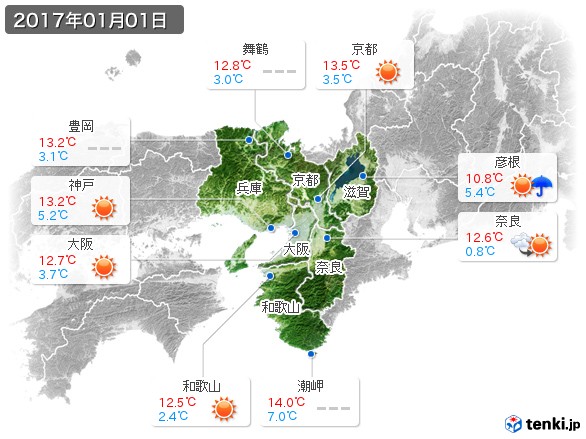 近畿地方(2017年01月01日の天気