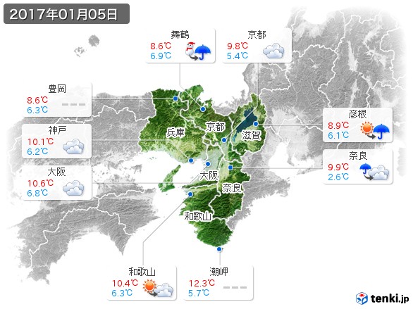 近畿地方(2017年01月05日の天気