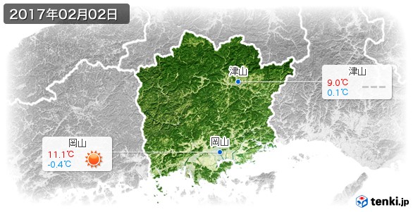 岡山県(2017年02月02日の天気