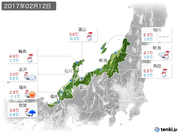 北陸地方(2017年02月12日の天気