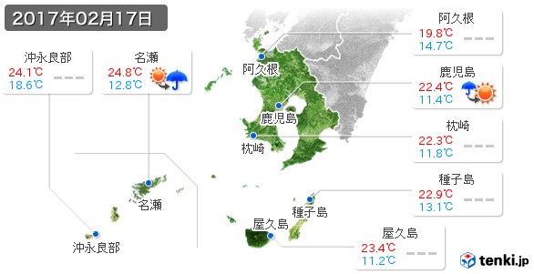 鹿児島県(2017年02月17日の天気